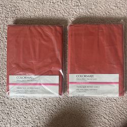 Vintage Set of 2 Twin Size Fitted Sheet Extra Long Colormate Rust SEALED!