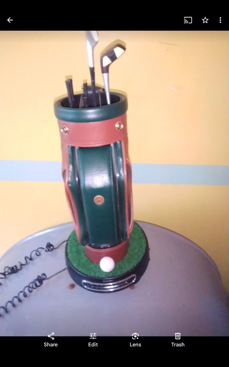 Vintage Leather Golf Bag Radio Phone 16" Tall