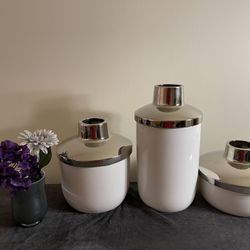 Beautiful White and Silver Vases