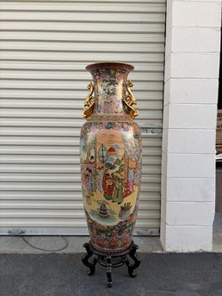 Large Hand-Painted Chinese Porcelain Floor Vase