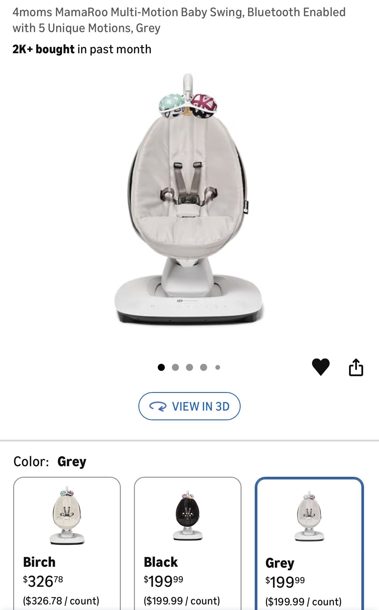 4moms MamaRoo Multi-Motion Baby Swing, Bluetooth Enabled with 5 Unique Motions, Grey