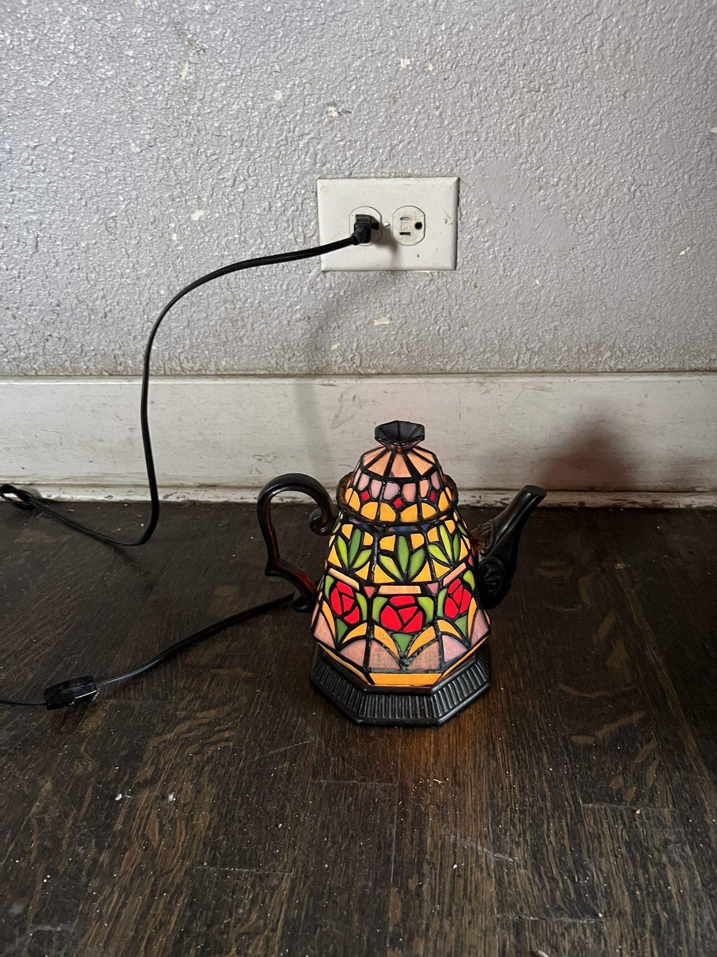 Teapot Lamp-Tiffany Style Stained Glass Table or Desk Light LED Bulb Included-Vintage Look Colorful Accent Décor