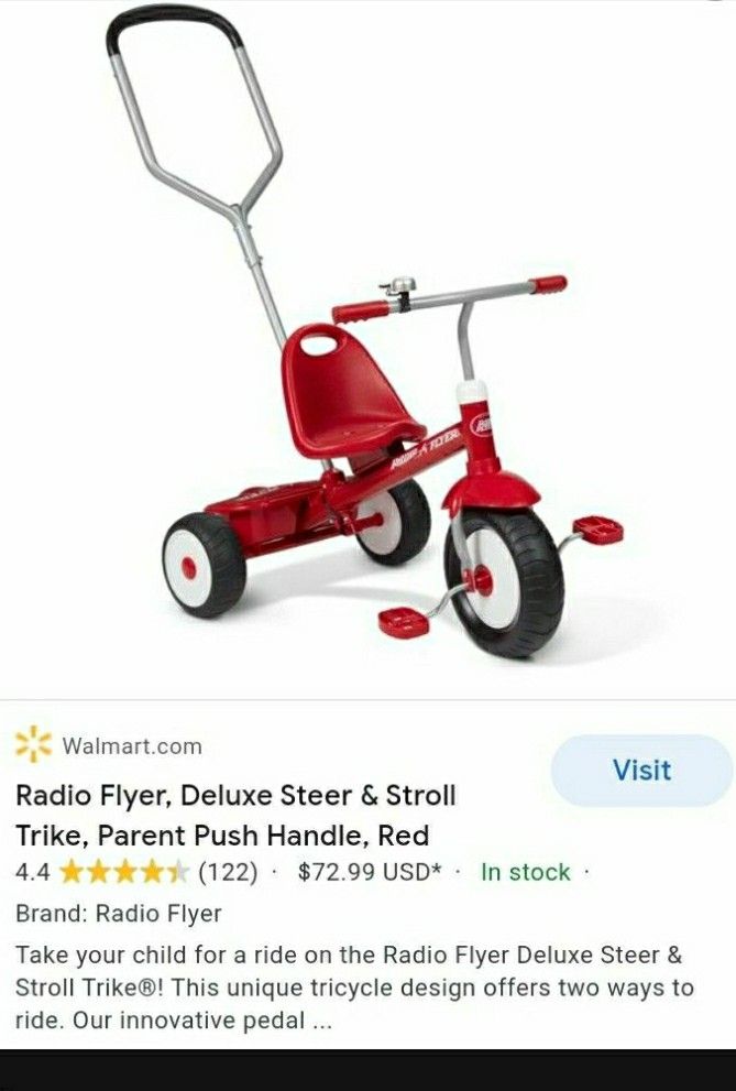 Radio Flyer Deluxe Steer&Stroll Trike W/ Parent Push Handle 