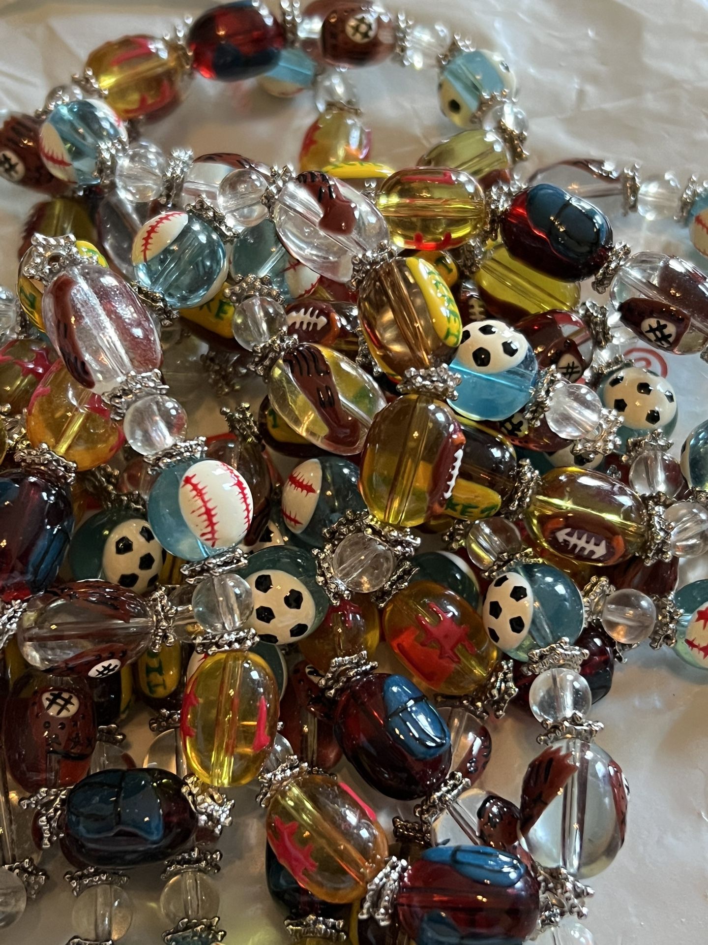 24 Pieces Of Glass Sports Balls Beads, Bracelets,
