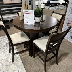 Dining Table SET 5 PC DINING HEIGHT BROWN, ANTIQUE WHITE and GRAY