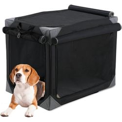 Soft Dog Crate, Collapsible Travel Dog Crates for Medium/Large Dogs, Foldable 4-Door Dog Kennel w/Mesh Windows, Soft Mat, Carrying Bag, Indoor & Outdo