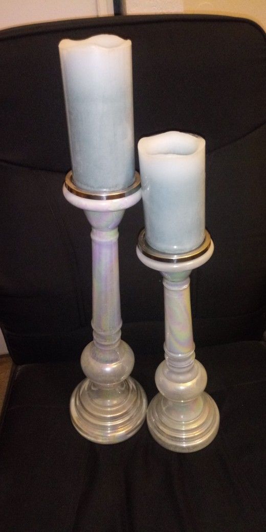 2 Glass Candle Holders with Artificial candles
