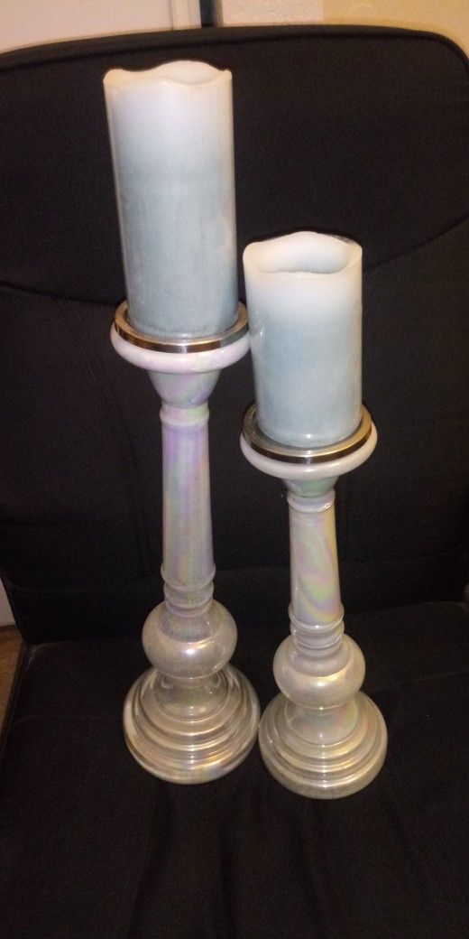 2 Glass Candle Holders with Artificial candles