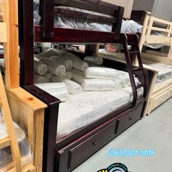 Twin Full Cherry Bunk Bed With Mattresses Trundle New Cama Bonita 
