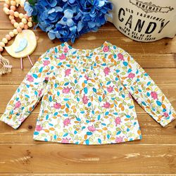 3T MULTICOLOR LEAVES & PINK BIRD PRINT LONG-SLEEVE COTTON TUNIC 
