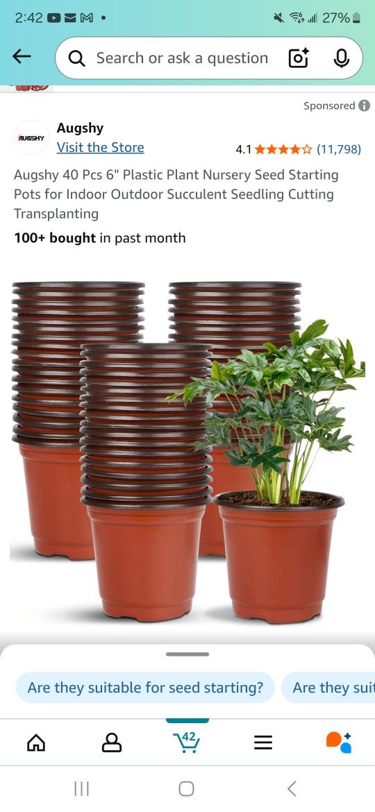 Augshy 6" Plastic Plant Nursery Seed Starting Pots for Indoor Outdoor Succulent Seedling Cutting Transplanting