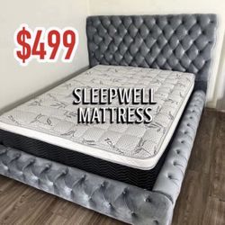 Queen Size Bed Frame With Pillow Top Mattress Included 