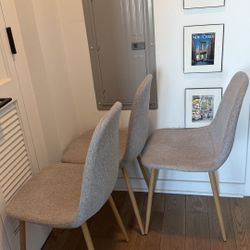 Mid-Century Modern Grey Upholstered Dining Chairs With Wood Colored Legs (Set Of 3)