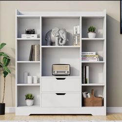 White Display Shelf Cabinet with Drawers – Home Storage Unit