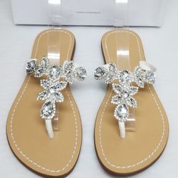 Dreampairs White Rhinestone Sandals 