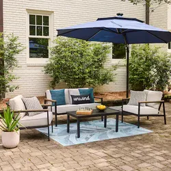 4-Piece Outdoor Patio Furniture Set & 11 ft led lighted offset patio umbrella