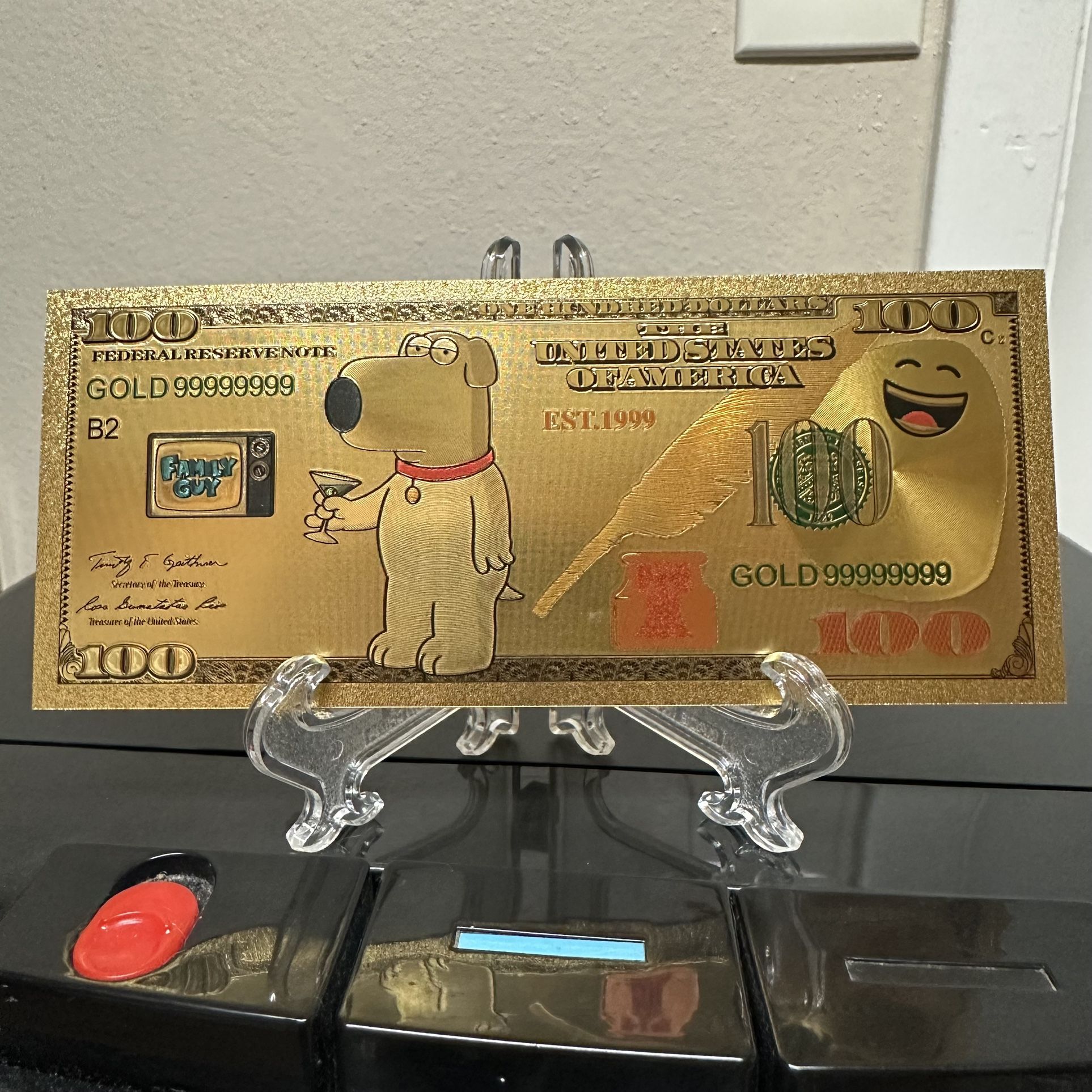24k Gold Foil Plated Brian Griffin Family Guy Banknote