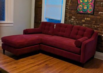Red Chenille Sofa Bed with Chaise
