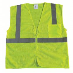 CONDOR High-Visibility Vest: ANSI Class 2, U, S, Lime, M esh Polyester, Zipper, Single  (2 Available) Size Small