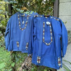 Two Swiss Traditional Embroidered Cotton Shirts