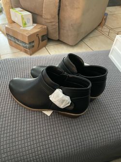 Black Leather Ankle Booties with Side Zipper