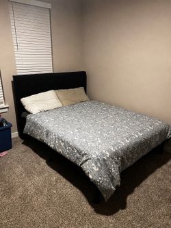 Queen bed black frame and 10 inch mattress
