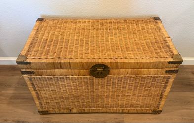 Wicker Storage Chest / Trunk with Decorative Metal Hardware