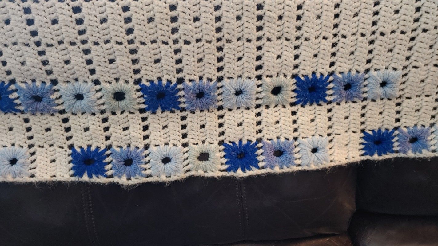 Quilt Afghan Crochet Vintage Crochet Star Granny Squares Blue