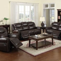 New 3pc Reclining set Brown bonded leather