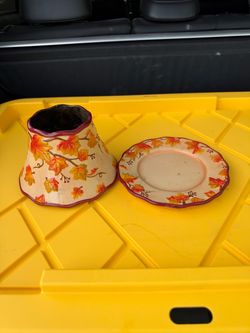 Fall Leaf Ceramic Candle Shade and Plate Set