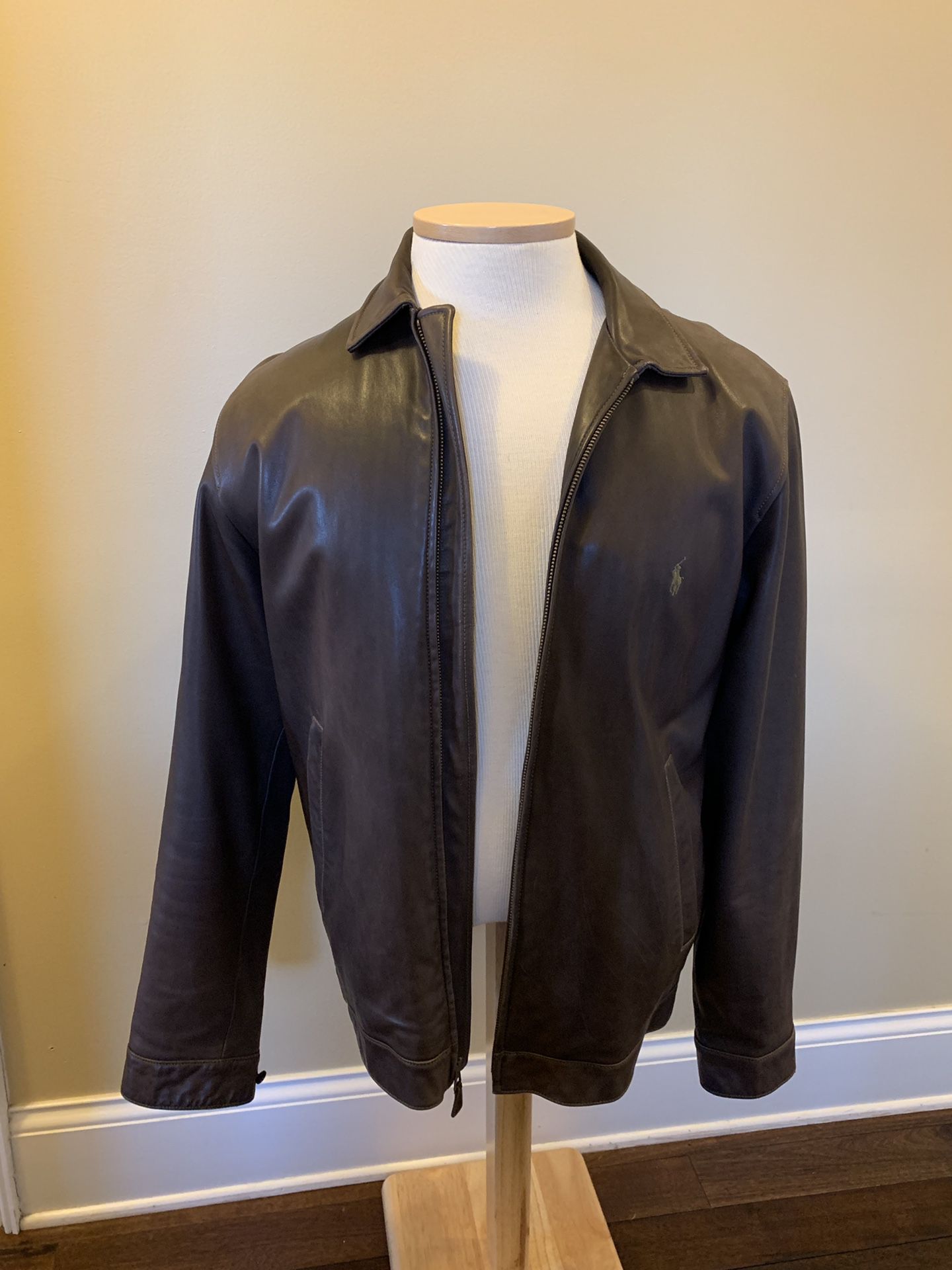 Mens Ralph Lauren Lambskin Leather Jacket Large TALL