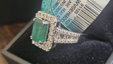 EFFY® Emerald (2-1/6 ct. t.w.) & Diamond (1/2 ct. t.w.) Ring in 14k White Gold & 14k Yellow Gold