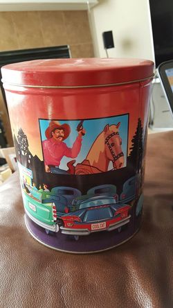 Vintage 1950s Drive-In Movie Trails End Popcorn Collectors Tin