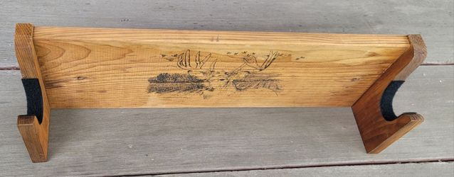 Wooden Deer Engraved Gun or fishing pole Rack or decor