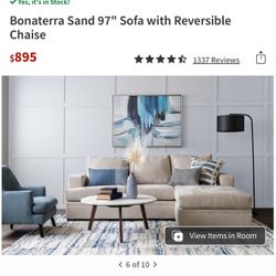 Couch Bonaterra Sand Sofa Reversible Chaise ( Pick Up Only ) 