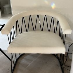 Accent Chair And Side Table End Table Black Metal  White Velvet With Black Metal Frame 