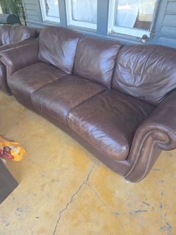 Brown leather couches