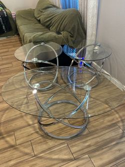 3-Piece oval/round glass coffee tables