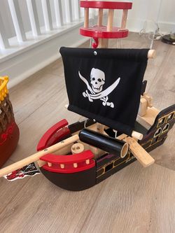 Kids toy wooden pirate ship