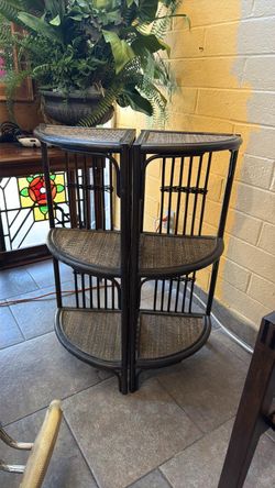 Vintage bamboo wicker corner shelves each shelf unit is tall 11 deep