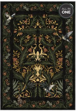 Green/Black Botanical Rug 4x6 New