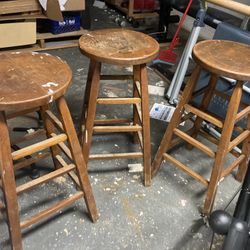 set of 3 vintage hardwood stools 