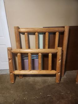 Pine wood twin log bed