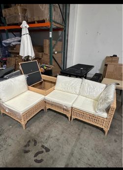 No Assemble Require!! New 4Pieces Outdoor Patio Wicker Patio Furniture Storage Sectional Sofa Set