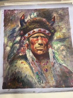 Original Oil Painting - Native American Chief Portrait 24"x21" - Port Saint Lucie