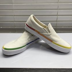 Vans Slip-On Pride Rainbow Off The Wall Cream Canvas Shoes Men 6 / Women 7.5