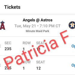 2 Astros Vs Angels - May 21st Club Level 