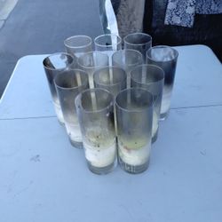Set Of 12 - 9" Cylinder Vases. Used with Candles. Needs To Be Cleaned
