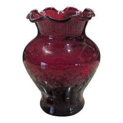 Vintage Discontinued Anchor Hocking Royal Ruby Red Crimped Rim Small Vase 4"