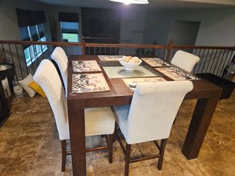 Dark Wood Dining Table with 4 Chairs  w/Bench bonus Wine Buffett